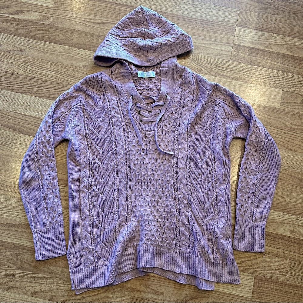 Leela & Lavender light pink lace up sweater